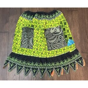 Boho Pohnpeian Handmade Embroidered‎ Cotton Micronesian Midi Skirt Black